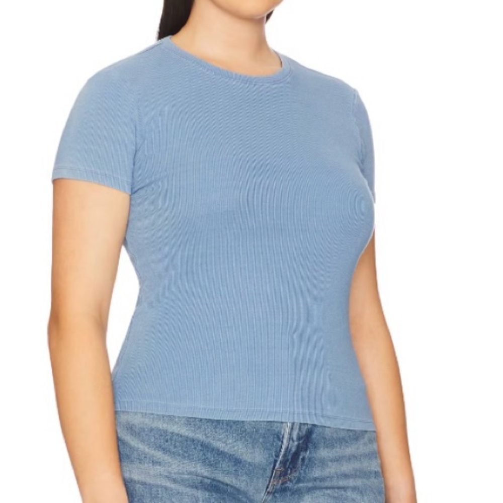 Good American Washed Blue Short Sleeve Ribbed Tee